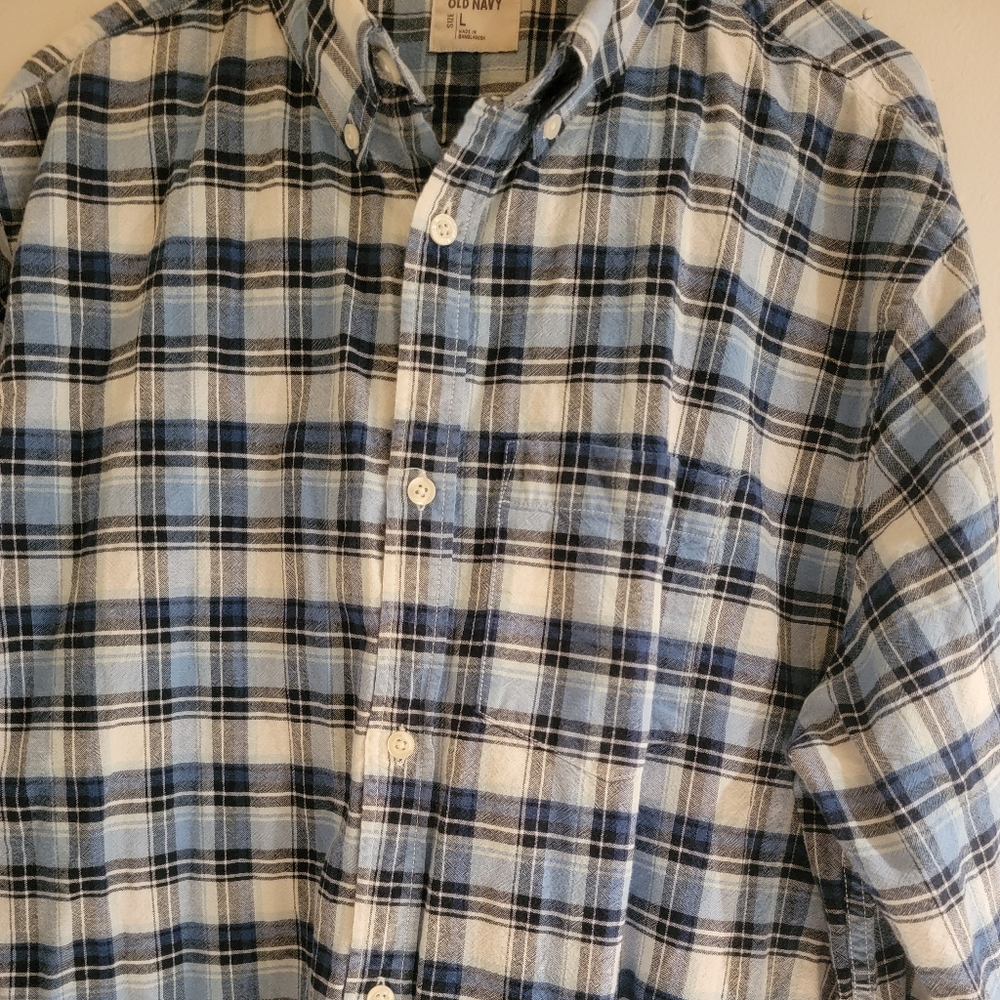 Old navy blue plaid gently used L